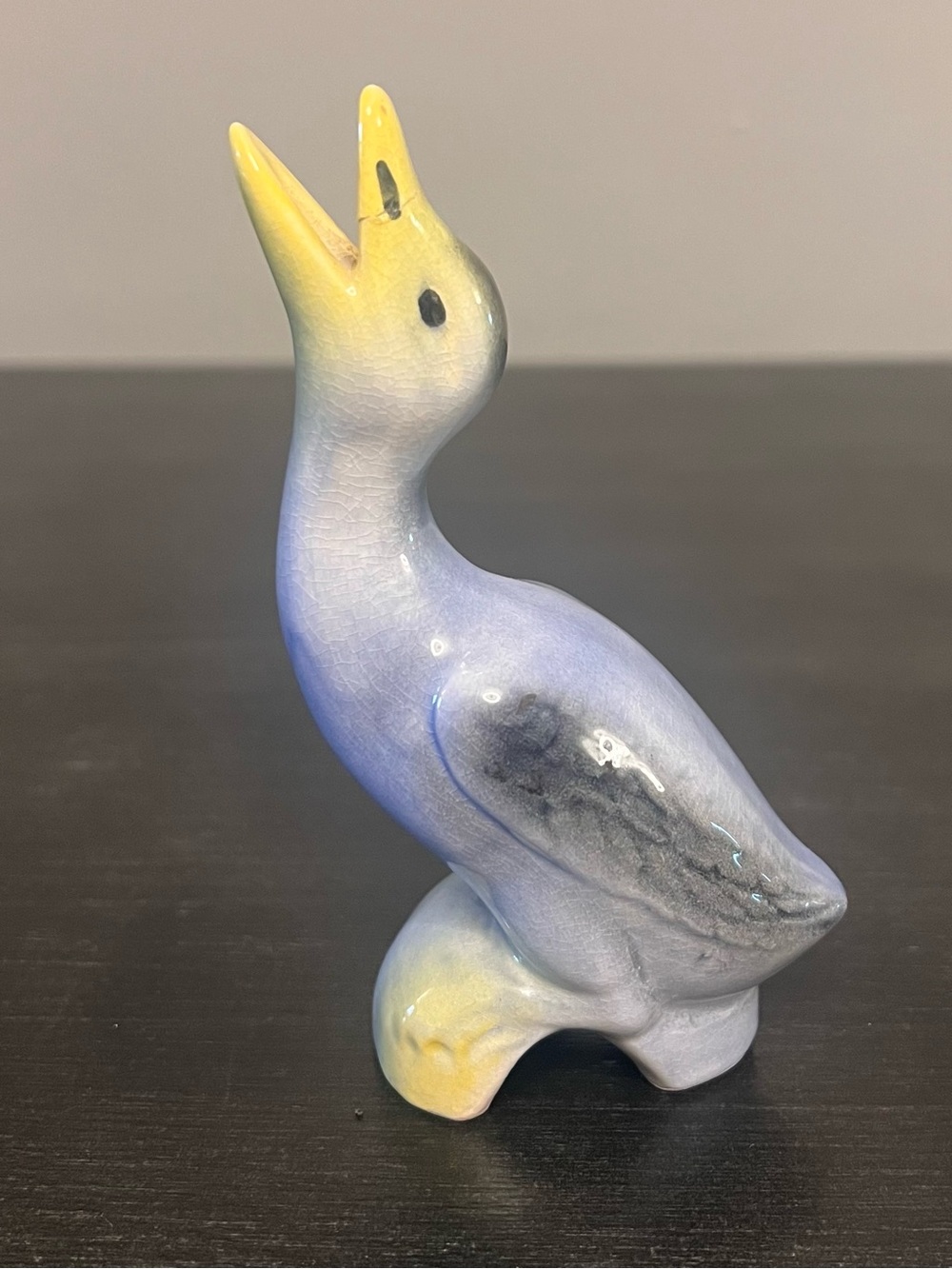VTG MCM Duck Goose Pie Bird Vent Ceramic Pie Funnel Blue Yellow 5” Folk